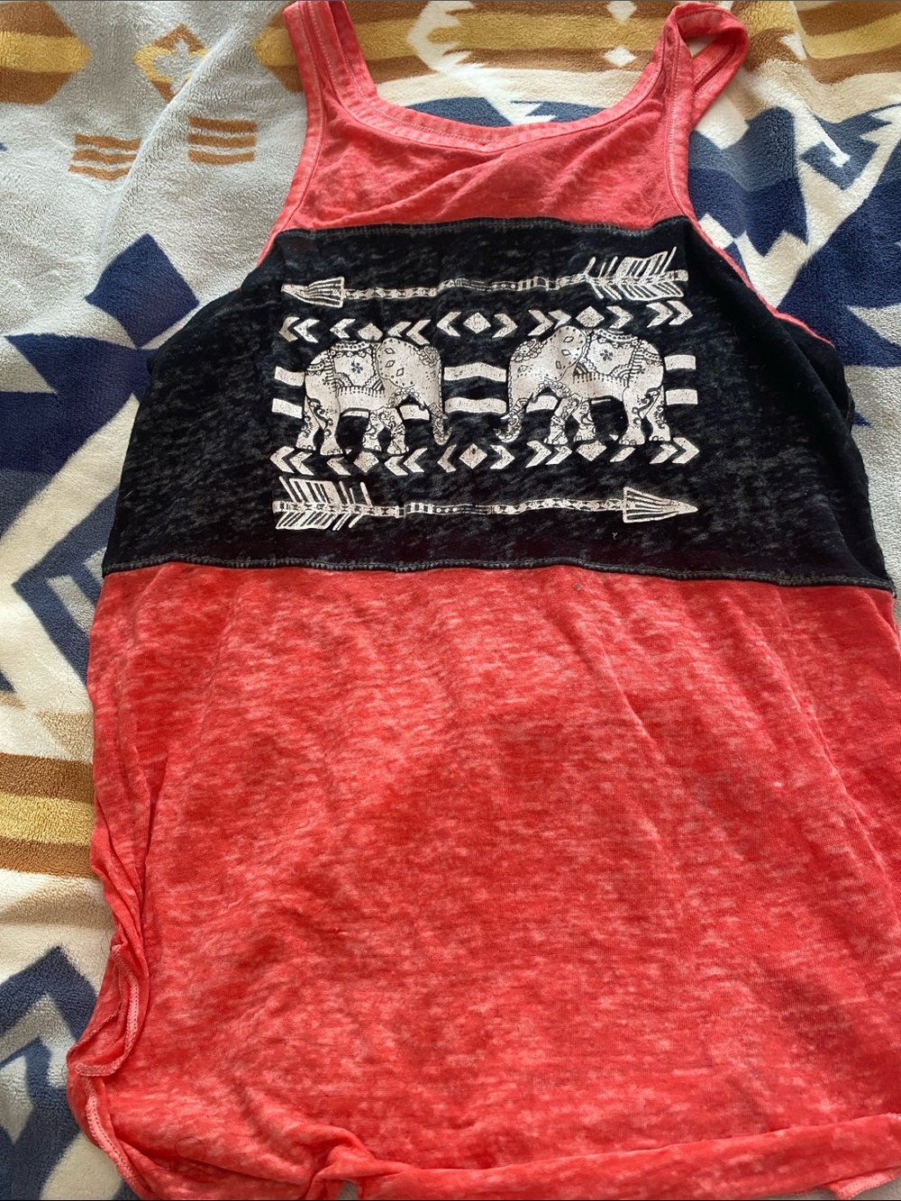 No Boundaries Coral and Black Elephant Graphic Tank